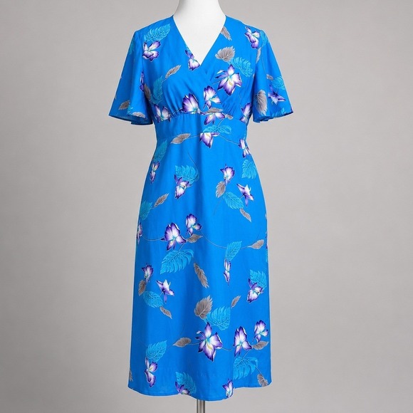 Darina Honolulu Dresses & Skirts - Vintage Darina Honolulu Hawaiian Dress Blue Floral Tropical Midi Made Hawaii